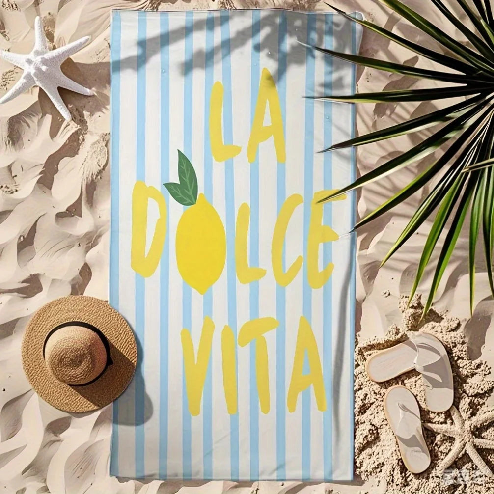 🍋 Serviette Plage Citron La Dolce Vita - Rayée Tendance