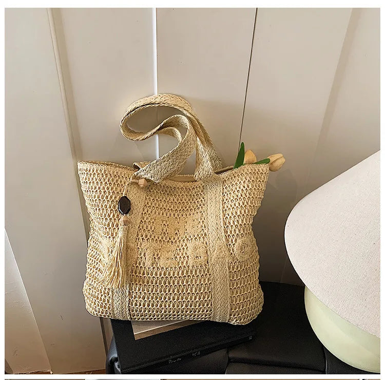 Sac de plage Tressé Boho 🌴 - Cabas tendance femme