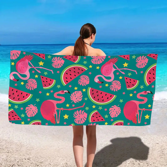 🍉 Serviette Plage Fruits Flamant - Pastèque & Rose Colorée
