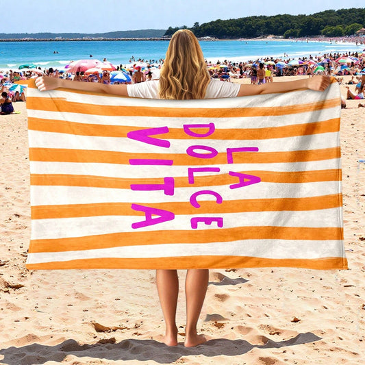 🧡 Serviette Plage Orange La Dolce Vita - Rayée Tendance