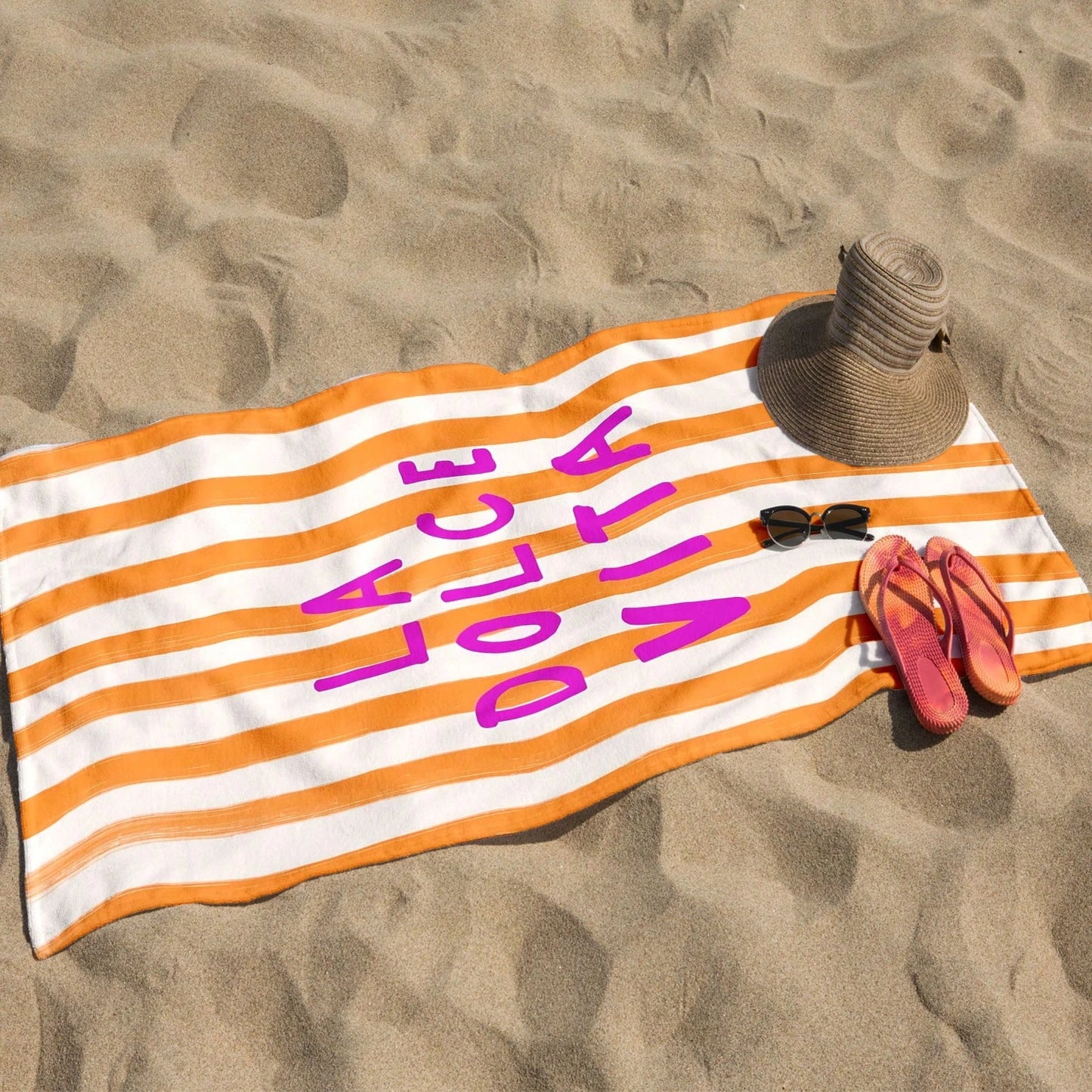 🧡 Serviette Plage Orange La Dolce Vita - Rayée Tendance