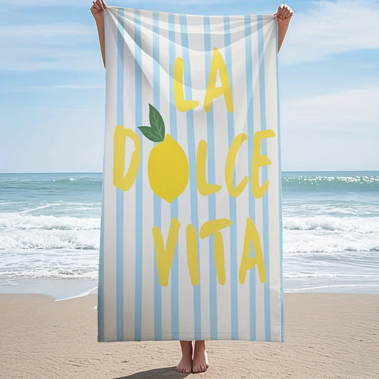 🍋 Serviette Plage Citron La Dolce Vita - Rayée Tendance