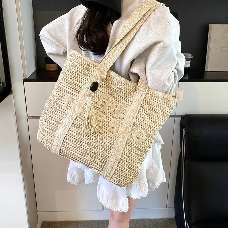 Sac de plage Tressé Boho 🌴 - Cabas tendance femme