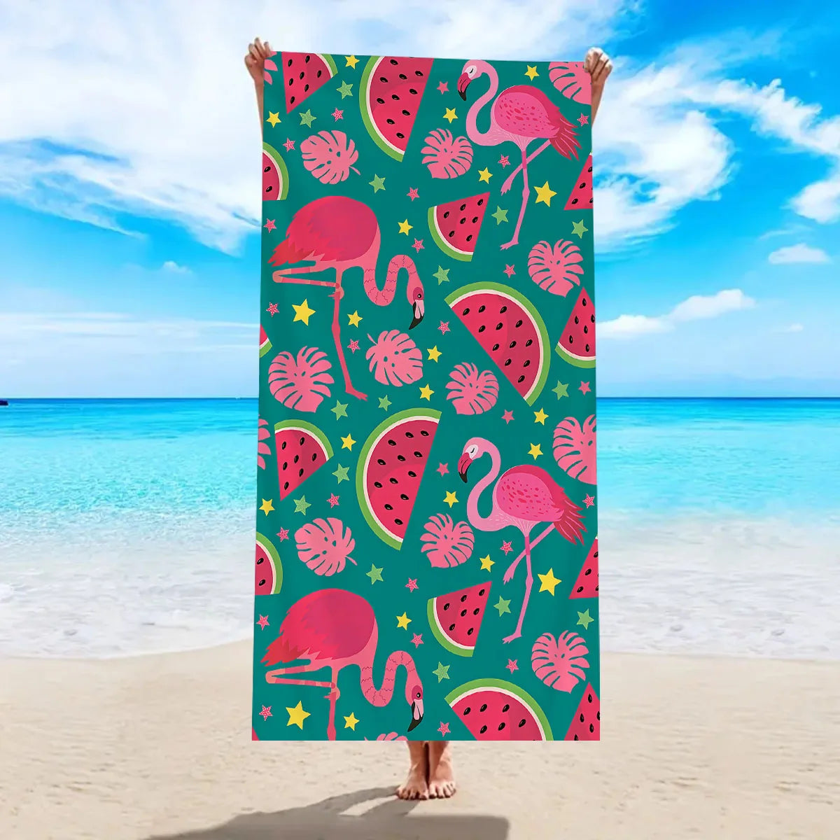 🍉 Serviette Plage Fruits Flamant - Pastèque & Rose Colorée